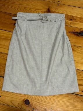 H&M Neutral Gray Midi A-Line Skirt with Belt